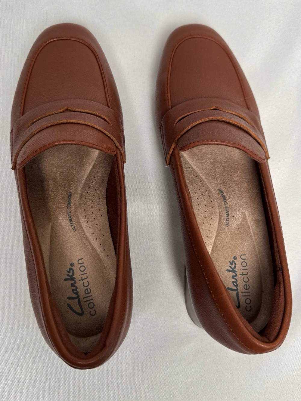 Clarks Iridessa Sky Shoes Womens Sz 7.5 M Dark Tan Leather Loafers Block Heel - Picture 6 of 13